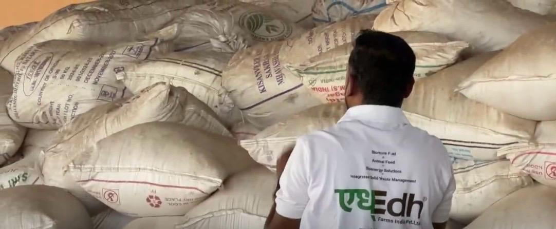Biomass sacks stored in the facility
