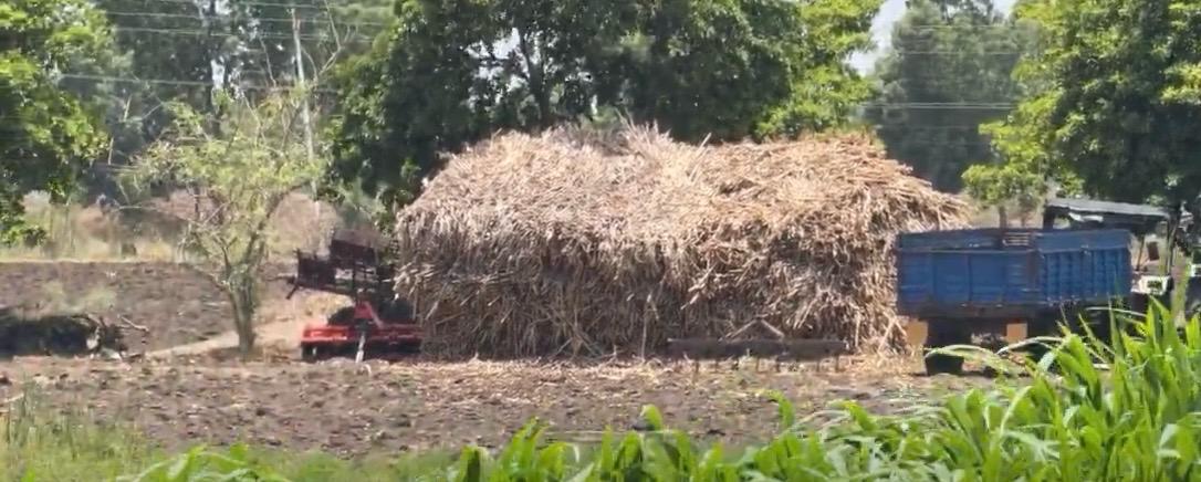 Crop residue stack near the field